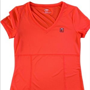 FILA PERFORMANCE ORANGE FITTED RUNNING WALKING ACTIVEWEAR SHIRT SIZE XSMALL